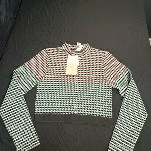 Fabletics Camryn Houndstooth Seamless LongSleeve Top Red Green Black size XL NWT